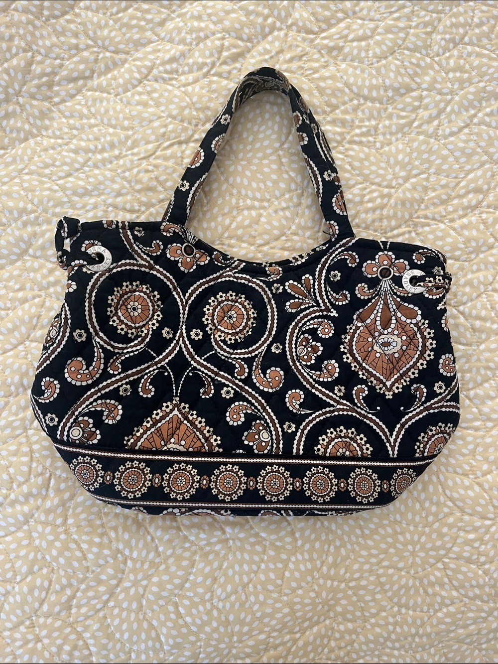 Vera Bradley Black Tote with Brown and Cream Paisley Medallions